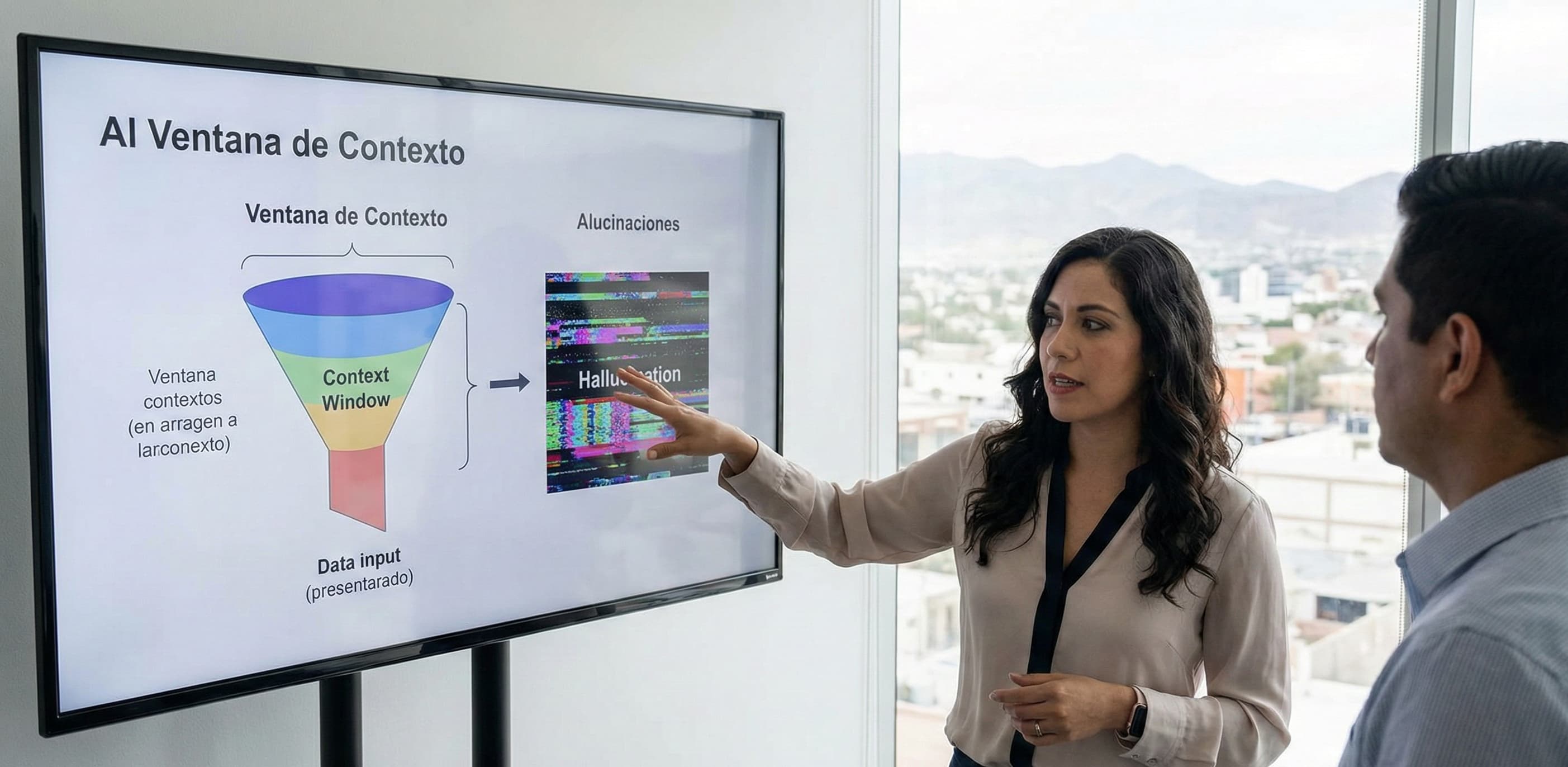 Representación visual de información entrando y saliendo de una ventana de contexto