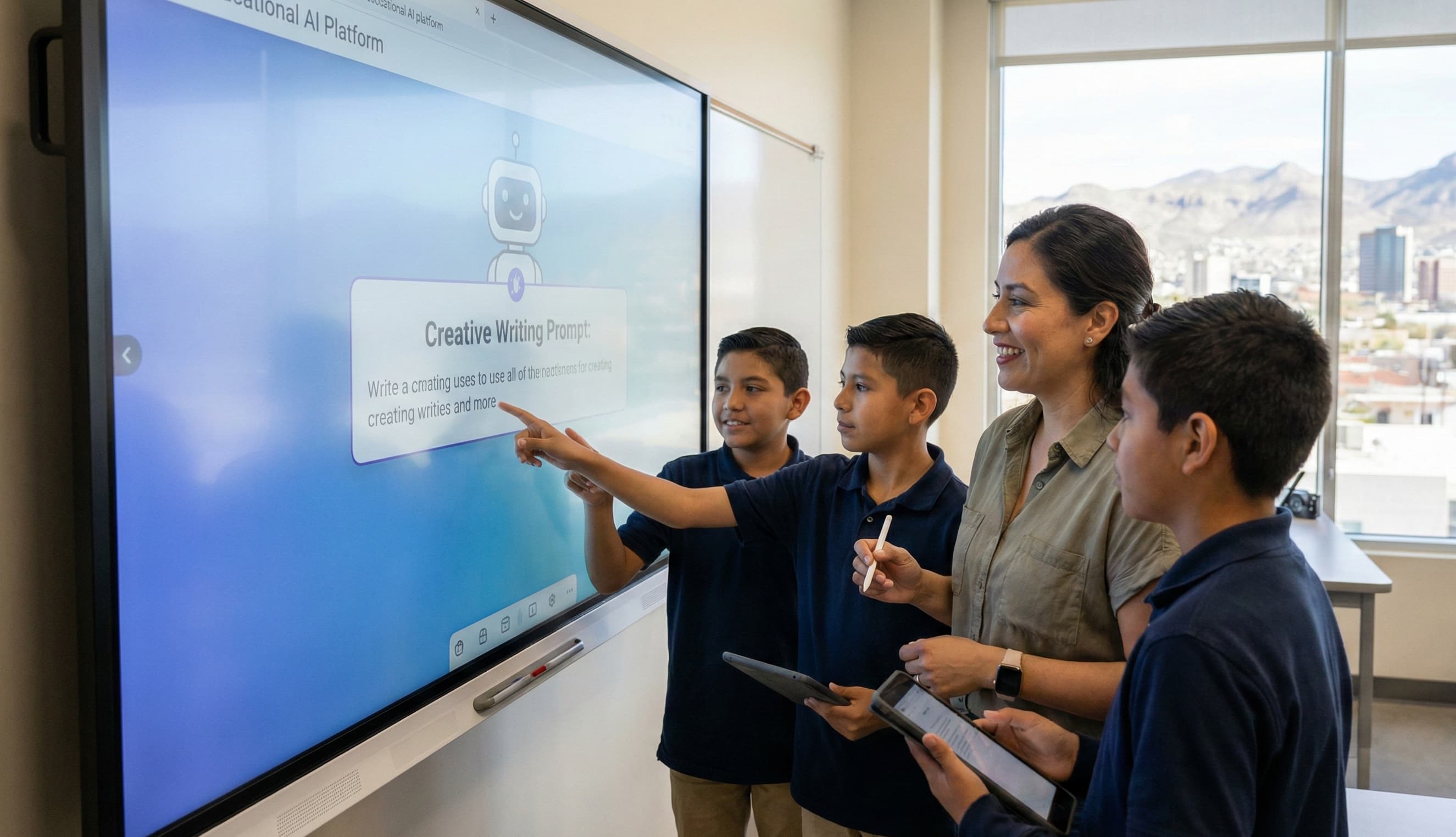 Estudiantes usando IA como apoyo en un salón de clases